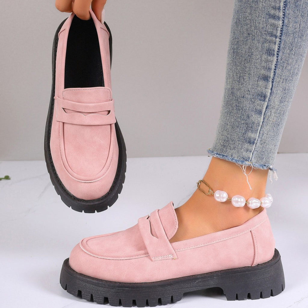 Fiorelle Women's Plus Size Retro Suede Loafers Slip-On Shoes with Chunky Heel Platform
