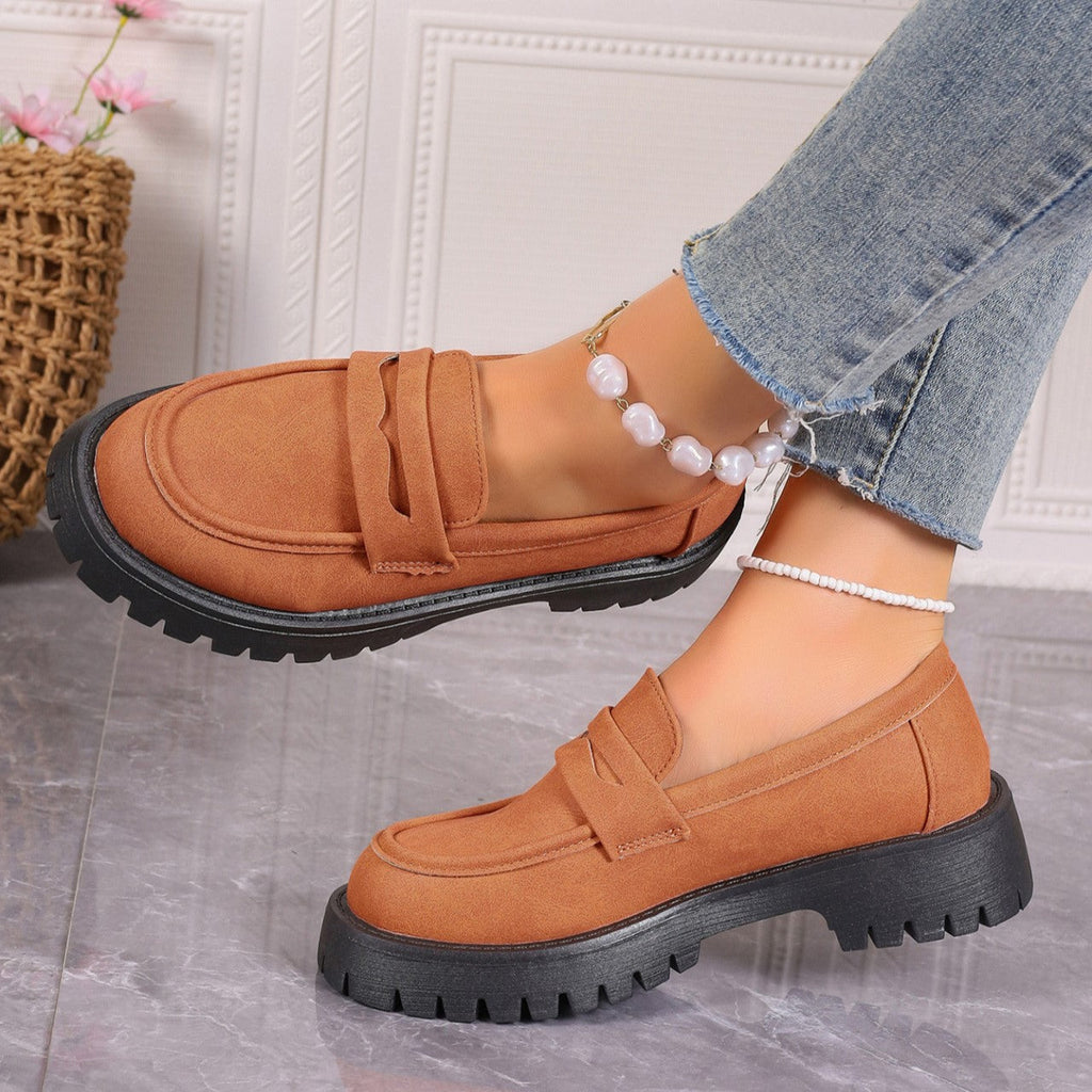 Fiorelle Women's Plus Size Retro Suede Loafers Slip-On Shoes with Chunky Heel Platform