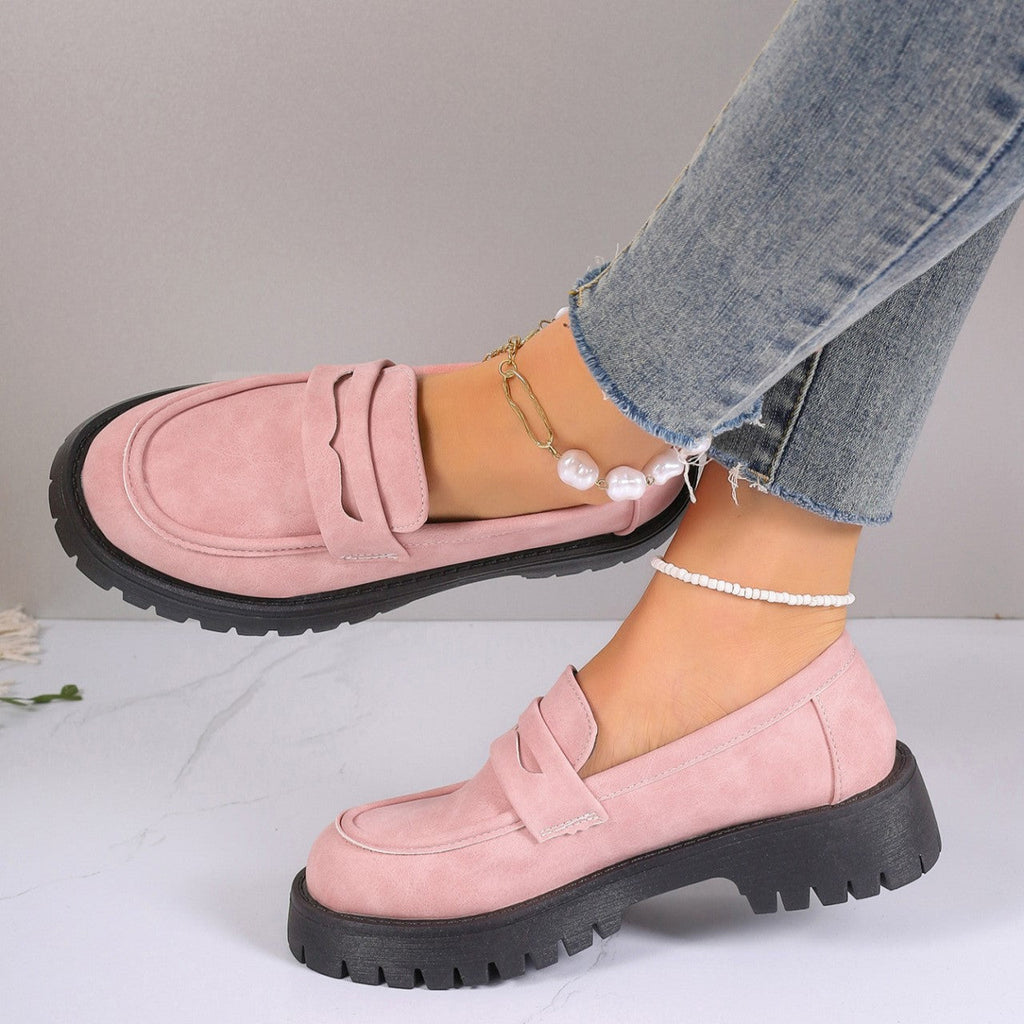 Fiorelle Women's Plus Size Retro Suede Loafers Slip-On Shoes with Chunky Heel Platform