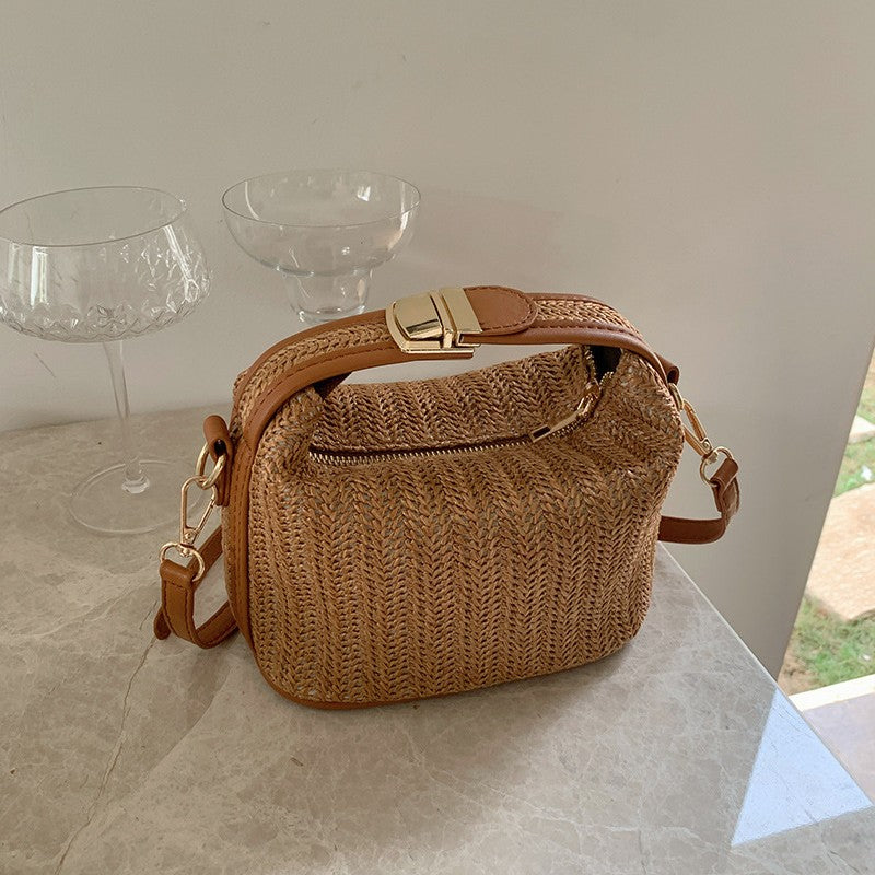 Fiorelle Women's Raffia Convertible Bowler — Summer Arc-Shoulder Bag with Artisan Woven Detailing