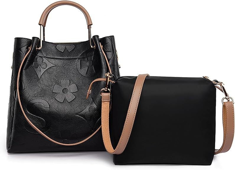 Fiorelle Women's Grain & Grace Bucket Bag - Vintage Embossed Carryall with Detachable Pouch for Women | Textured Leather Mother-Daughter Tote