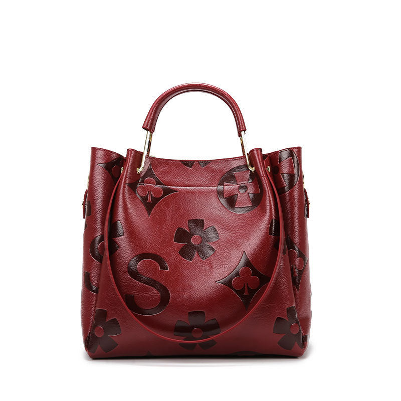 Fiorelle Women's Grain & Grace Bucket Bag - Vintage Embossed Carryall with Detachable Pouch for Women | Textured Leather Mother-Daughter Tote
