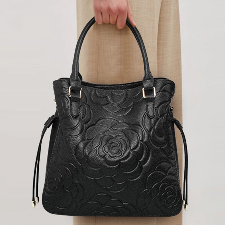 Fiorelle Women's Heritage Grain Tote - Full-Grain Leather Statement Carry with Hand-Pressed Motifs & Timeless Silhouette