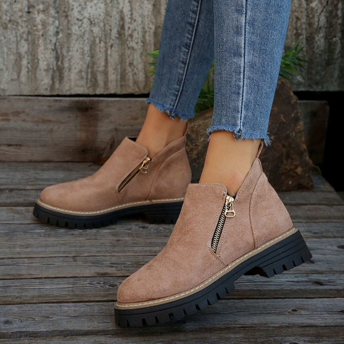 Fiorelle Women's Metro Chelsea Boots - Side-Zip Suede Ankle Boots with Chunky Heel (US 5-10.5)