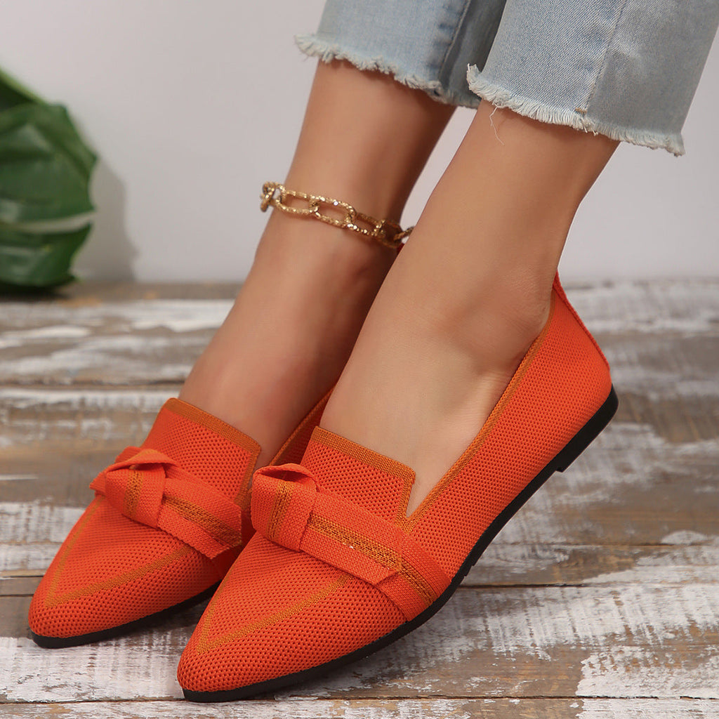 Fiorelle Women's Plus Size Knit Flat Loafers - Slip-On Bowknot Shallow Cut Lazy Work Shoes