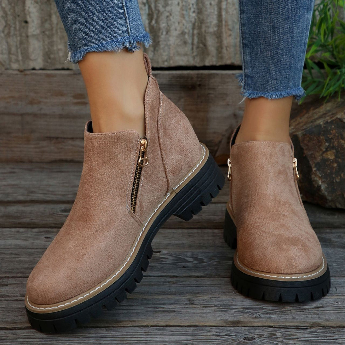 Fiorelle Women's Metro Chelsea Boots - Side-Zip Suede Ankle Boots with Chunky Heel (US 5-10.5)
