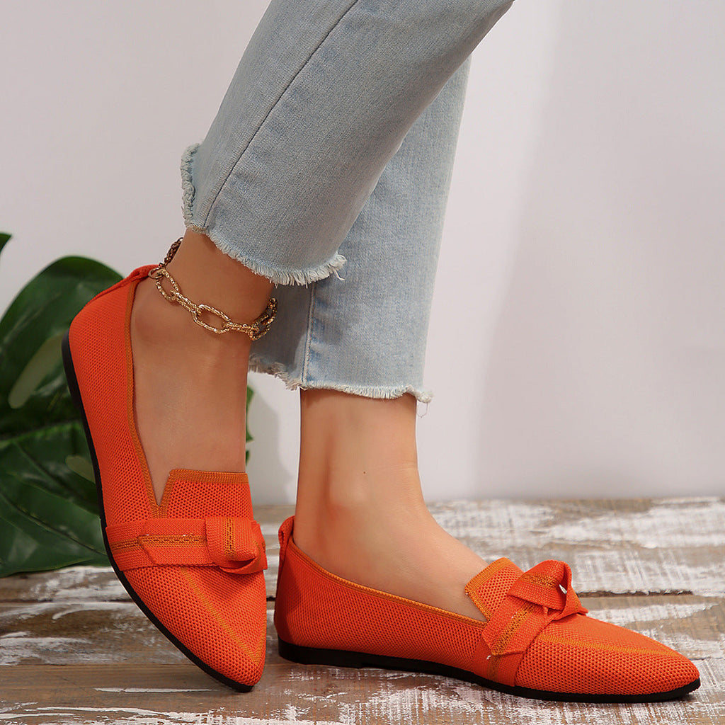 Fiorelle Women's Plus Size Knit Flat Loafers - Slip-On Bowknot Shallow Cut Lazy Work Shoes