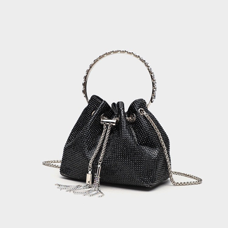 Fiorelle Women's Celestial Cache Bucket - Crystal-Encrusted Drawstring Minaudière with Detachable Constellation Chain