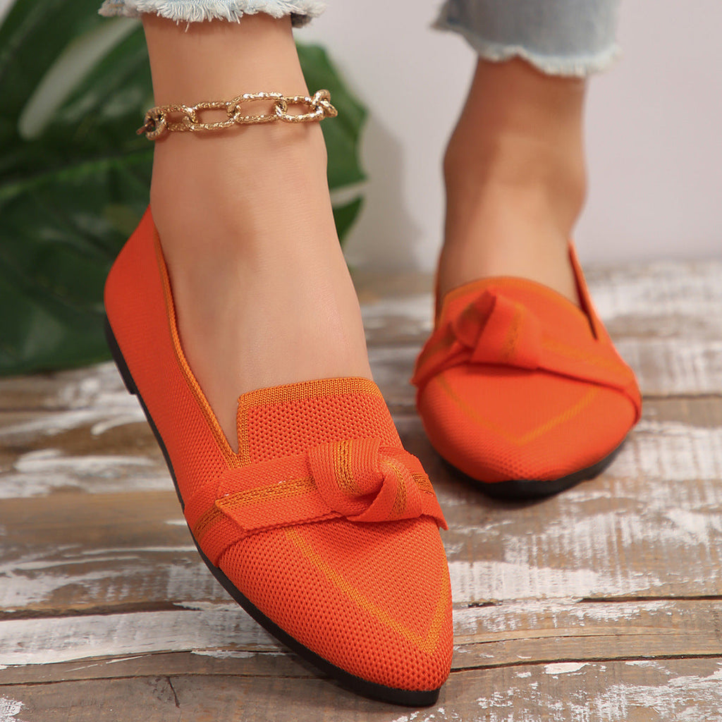 Fiorelle Women's Plus Size Knit Flat Loafers - Slip-On Bowknot Shallow Cut Lazy Work Shoes