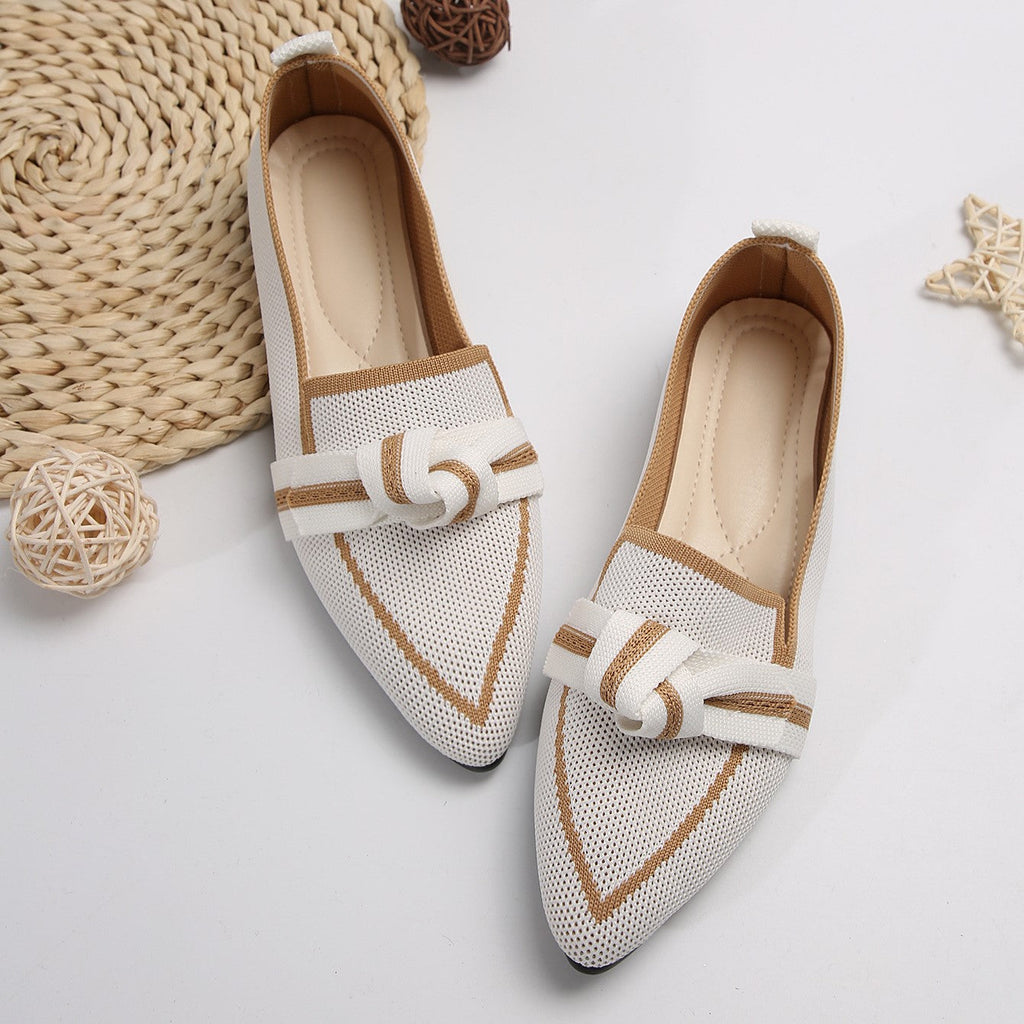 Fiorelle Women's Plus Size Knit Flat Loafers - Slip-On Bowknot Shallow Cut Lazy Work Shoes