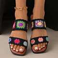 Fiorelle Women’s SunBloom Knit Flat Slides – Square-Toe Boho Embroidered Sandals (US 5–10)