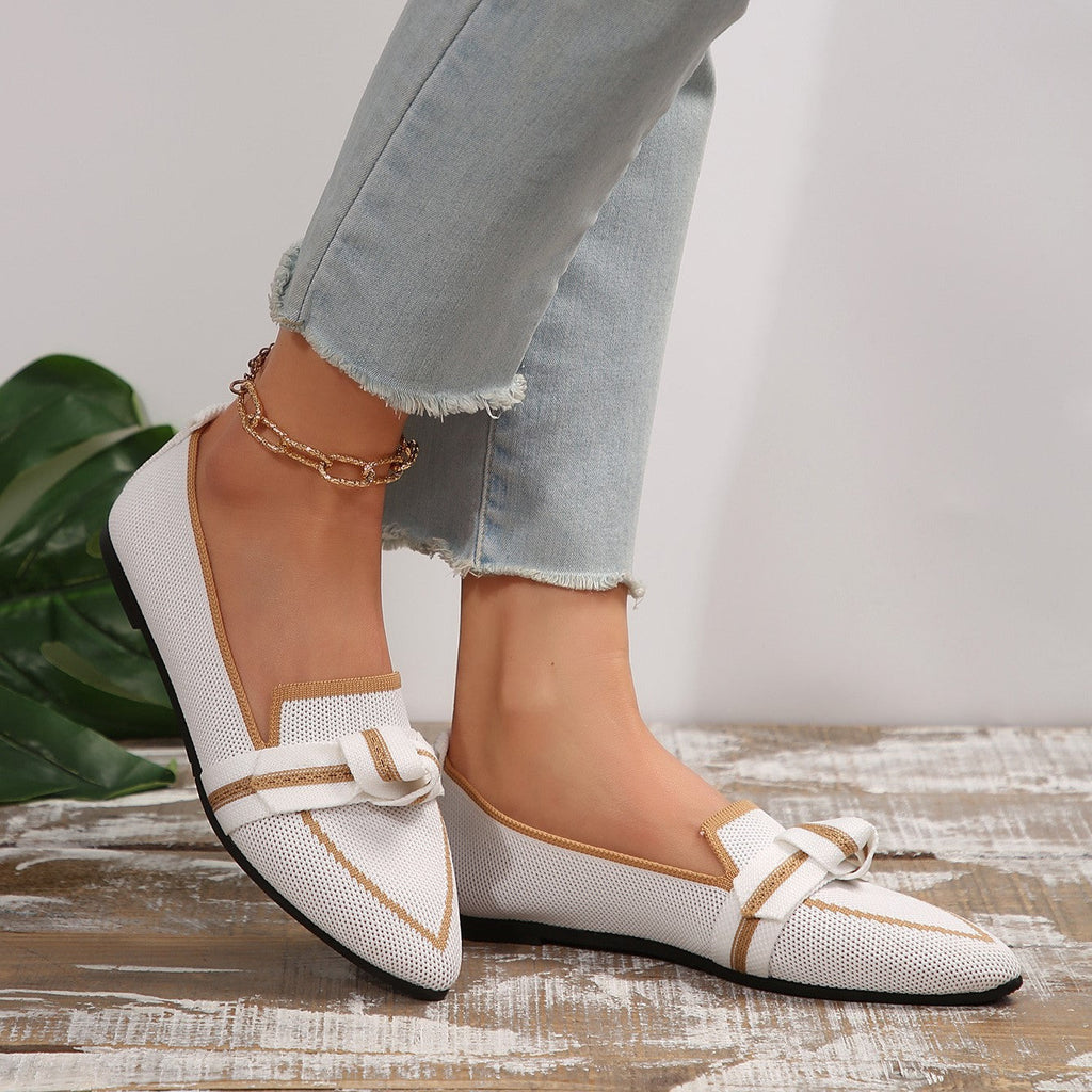 Fiorelle Women's Plus Size Knit Flat Loafers - Slip-On Bowknot Shallow Cut Lazy Work Shoes