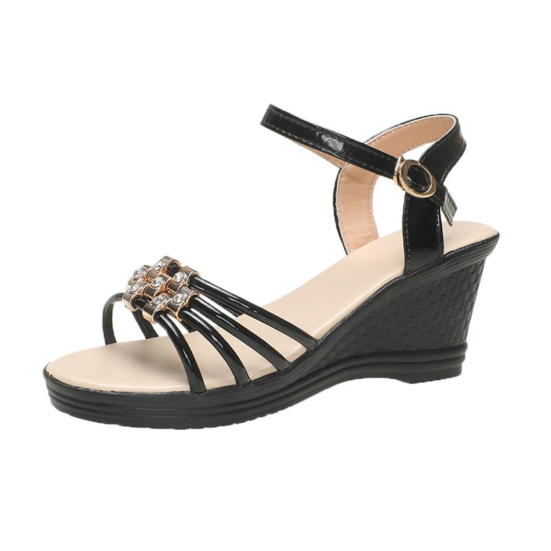 Fiorelle Women’s Mariselle Peep-Toe Wedge Sandals – Rhinestone Metallic Platform Elegant Block Heel Sandals (US 4–9)
