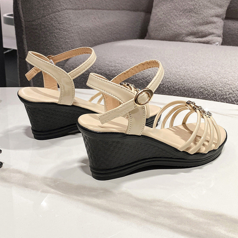 Fiorelle Women’s Mariselle Peep-Toe Wedge Sandals – Rhinestone Metallic Platform Elegant Block Heel Sandals (US 4–9)