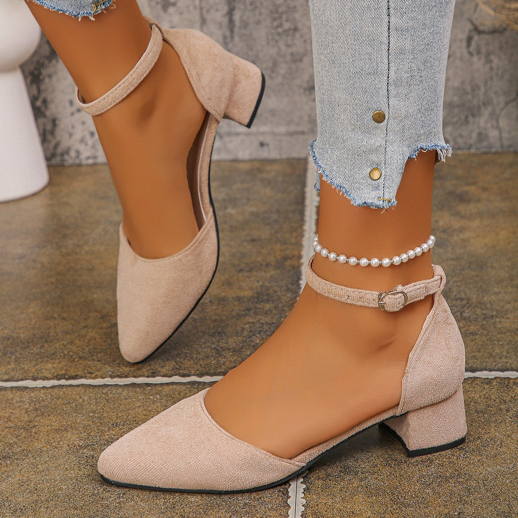 Fiorelle Women’s Serelia Suede Closed-Toe Sandals – Pointed Toe Block Heel Ankle Strap Dress Sandals (US 5–10.5)