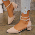 Fiorelle Women’s Serelia Suede Closed-Toe Sandals – Pointed Toe Block Heel Ankle Strap Dress Sandals (US 5–10.5)