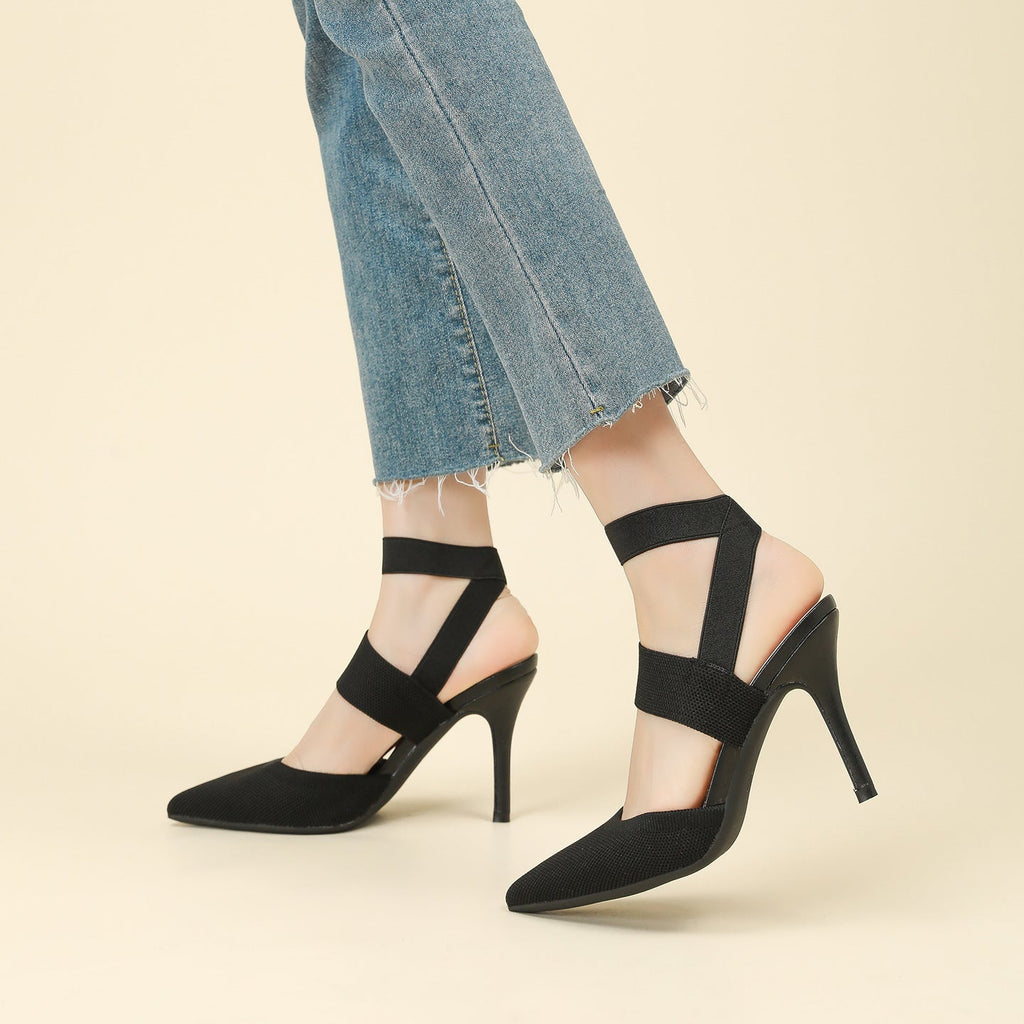 Fiorelle Women’s Amara Fabric Ankle-Strap Stiletto Pumps – Pointed-Toe Hollow Side Elegant Heels (US 4–10.5)