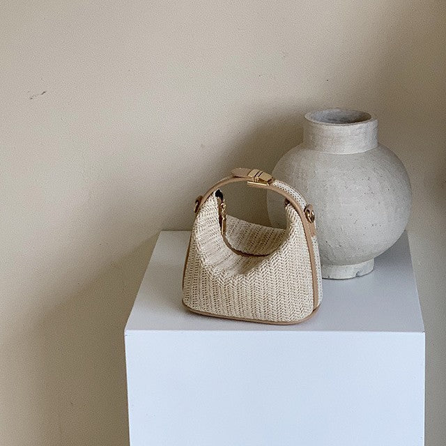 Fiorelle Women's Raffia Convertible Bowler — Summer Arc-Shoulder Bag with Artisan Woven Detailing