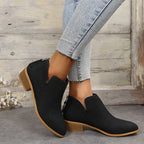Fiorelle Plus Size Women's British-Inspired Solid-Color Pointed Toe Casual Fashion Boots with Rear Zipper & Low Chunky Hee