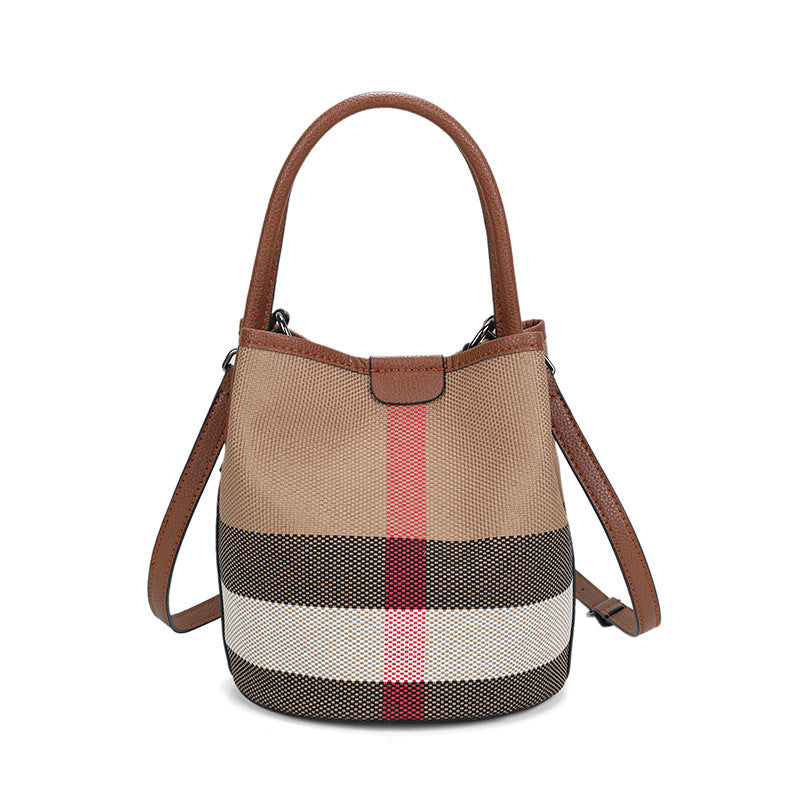 Fiorelle Women’s Regent Plaid Bucket Satchel — Heritage Check Full-Grain Leather Convertible with Detachable Pouch & Effortless Transition Carry