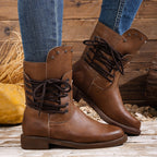 Fiorelle Women's Rivet Roma Boots - Side Lace Chunky Heel Mid Calf Boots (US 4-10.5)