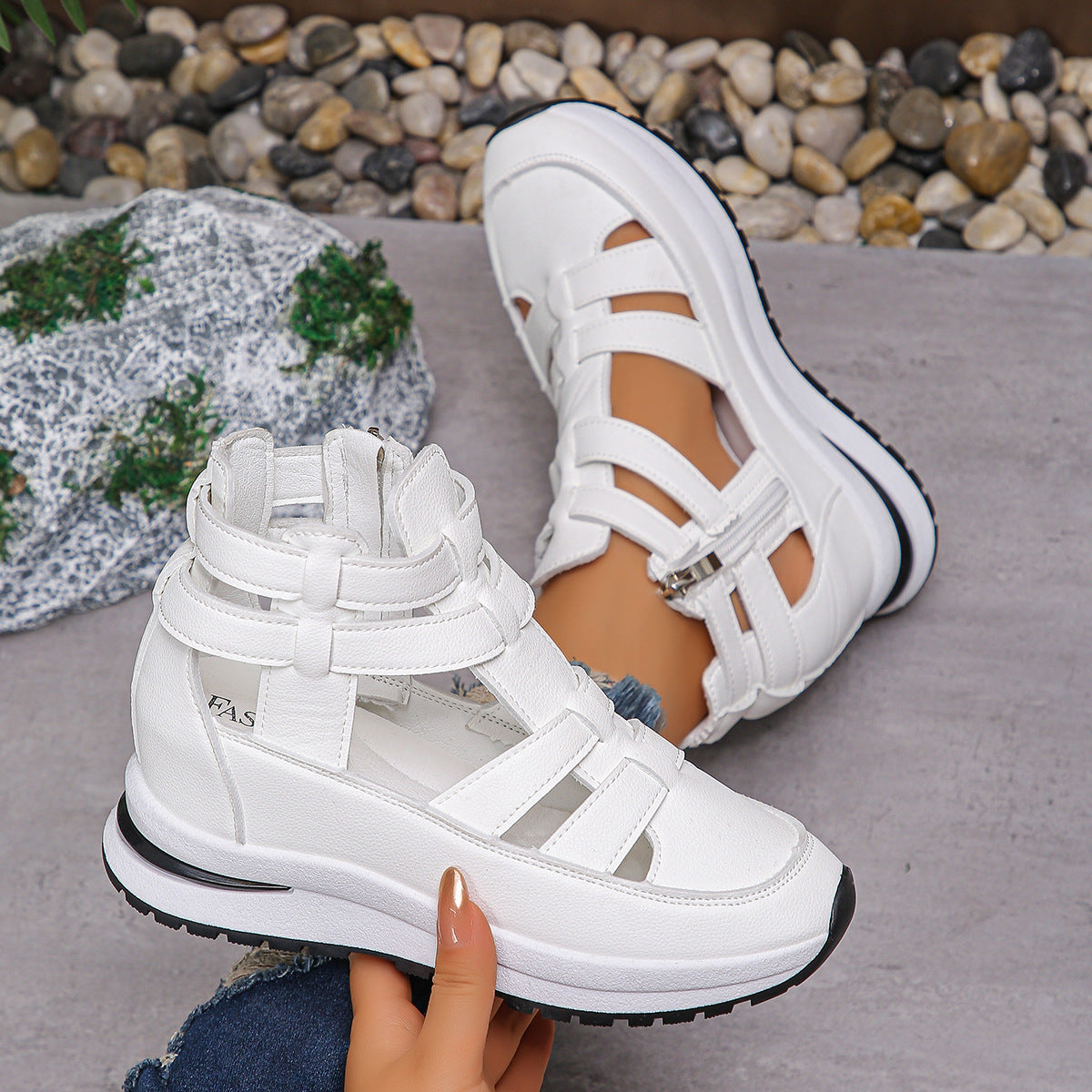 Fiorelle Women’s Plus Size Sporty Platform Sandals - Side Zipper Closed-Toe Sneaker Sandals with 7cm Height Boost
