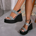 Fiorelle Women’s Livia Checkered Platform Sandals – Chunky Heel Breathable Casual Summer Shoes (US 4–10.5)