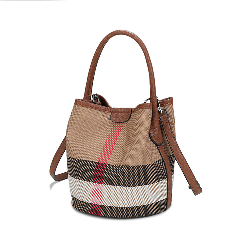 Fiorelle Women’s Regent Plaid Bucket Satchel — Heritage Check Full-Grain Leather Convertible with Detachable Pouch & Effortless Transition Carry