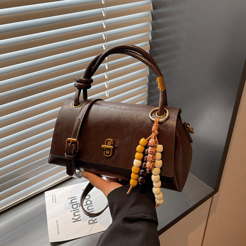 Fiorelle Women’s Lumière Mini Flap Bag – Glossy Waxed PU Leather, Metallic Lock Chain Shoulder & Crossbody Bag