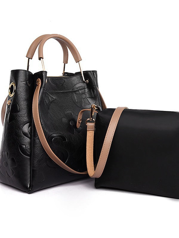 Fiorelle Women's Grain & Grace Bucket Bag - Vintage Embossed Carryall with Detachable Pouch for Women | Textured Leather Mother-Daughter Tote