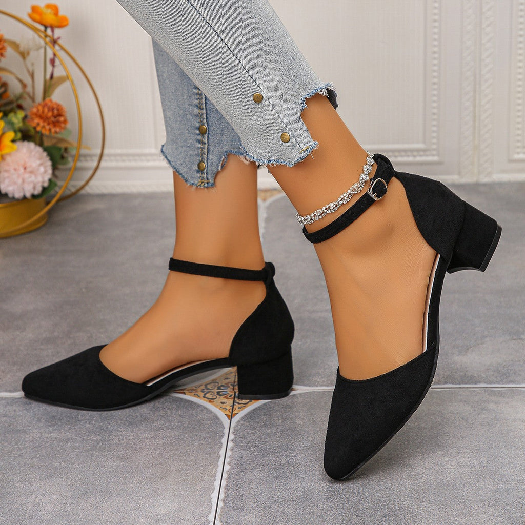 Fiorelle Women’s Serelia Suede Closed-Toe Sandals – Pointed Toe Block Heel Ankle Strap Dress Sandals (US 5–10.5)