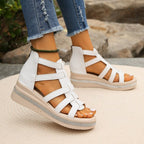 Fiorelle Women’s Plus Size Roman Zipper Sandals - Adjustable Ankle-Strap Slide Sandals with Height Boost for Summer