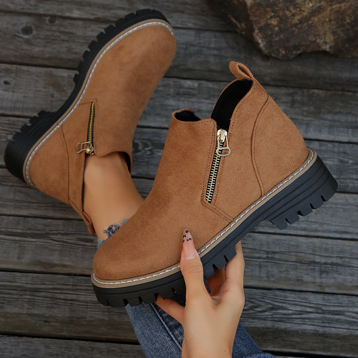 Fiorelle Women's Metro Chelsea Boots - Side-Zip Suede Ankle Boots with Chunky Heel (US 5-10.5)