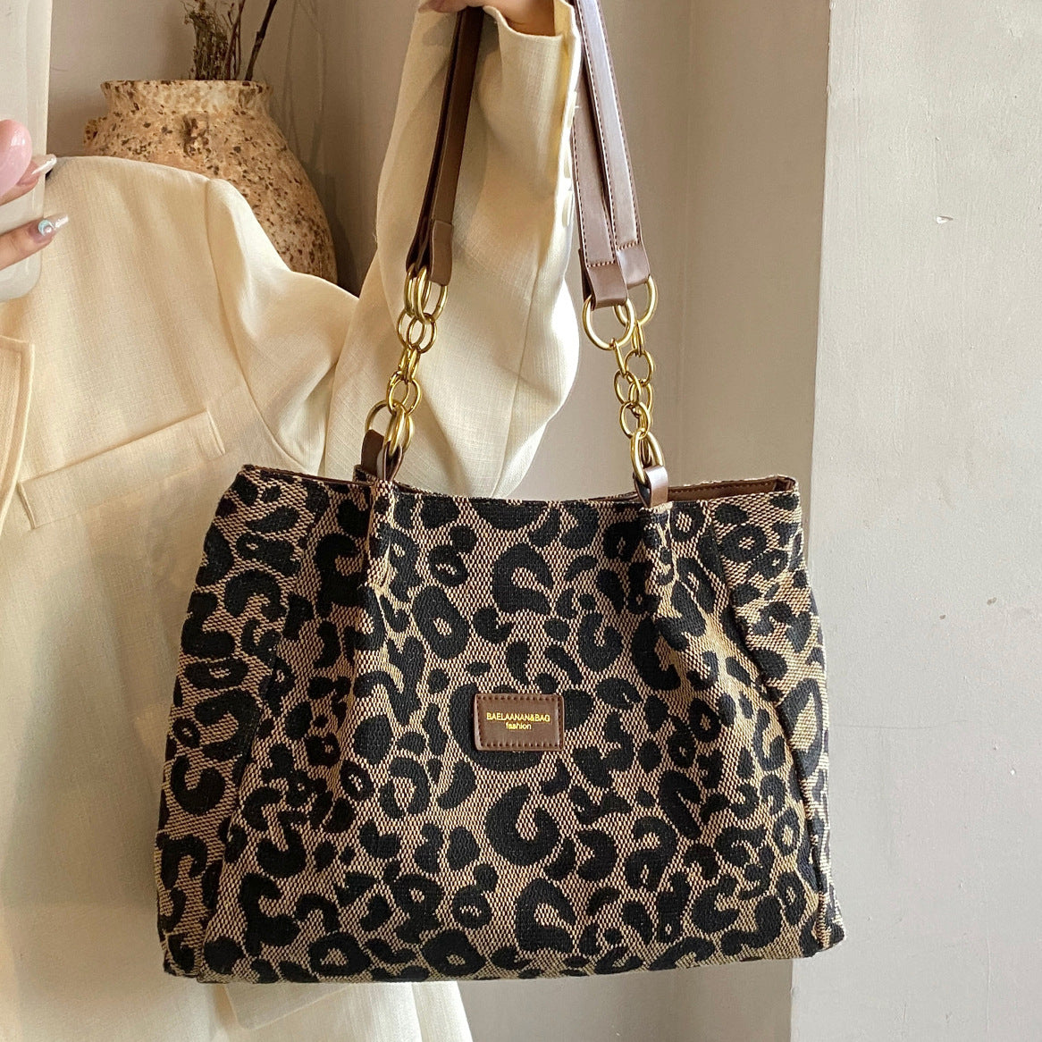 Fiorelle Women‘s Vintage Leopard Print Commuter Tote Spacious Work-to-Weekend Shoulder Bag