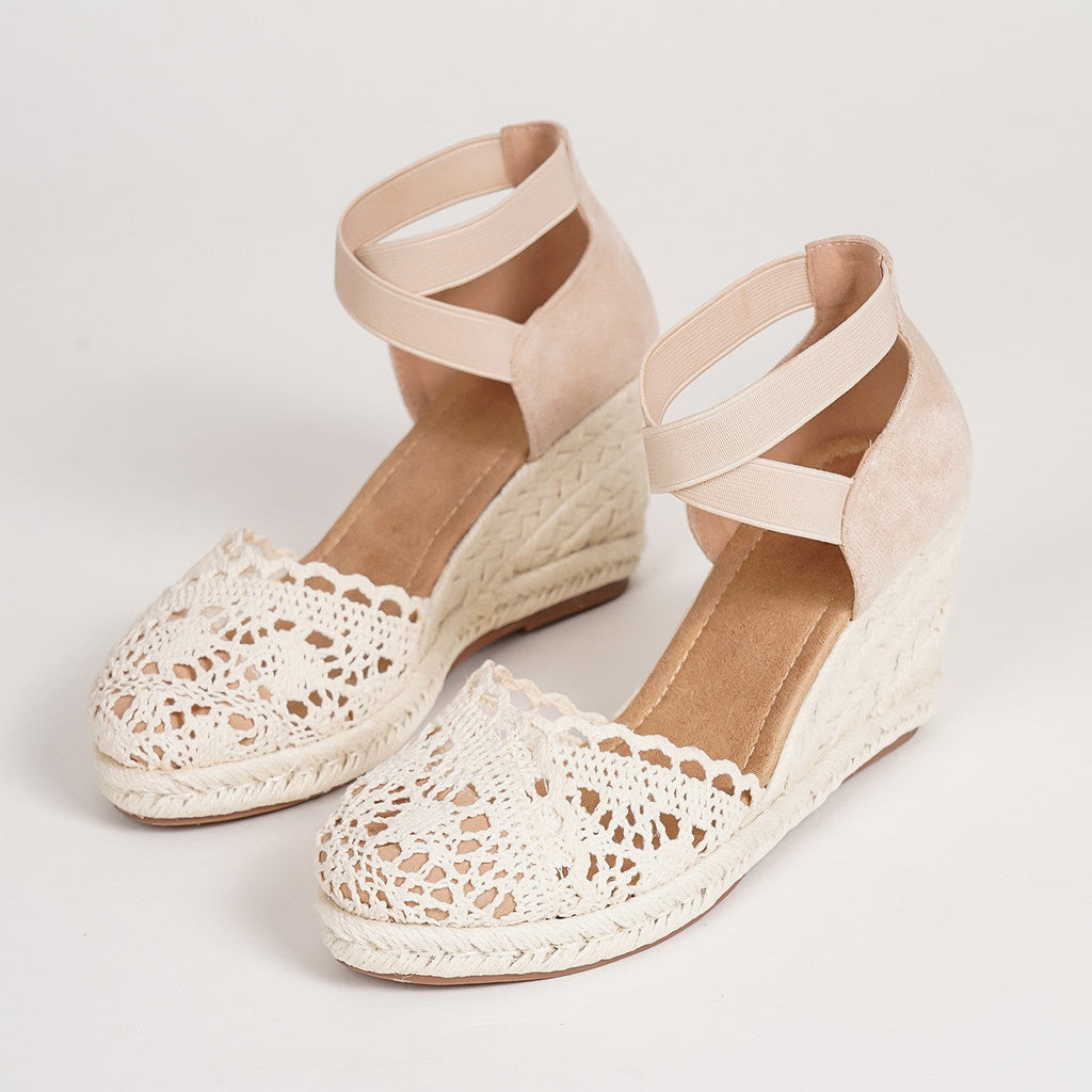 Fiorelle Women’s LaceRoma Ballet Wedge Sandals – Cross-Strap Round Toe Lace Platform Wedge Sandals (US 4–10.5)