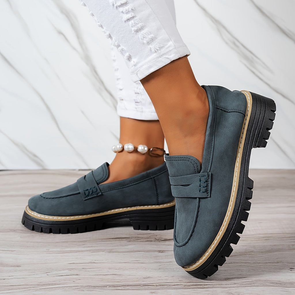 Fiorelle Women's Plus Size Casual Retro Suede Loafers with Chunky Heel Platform
