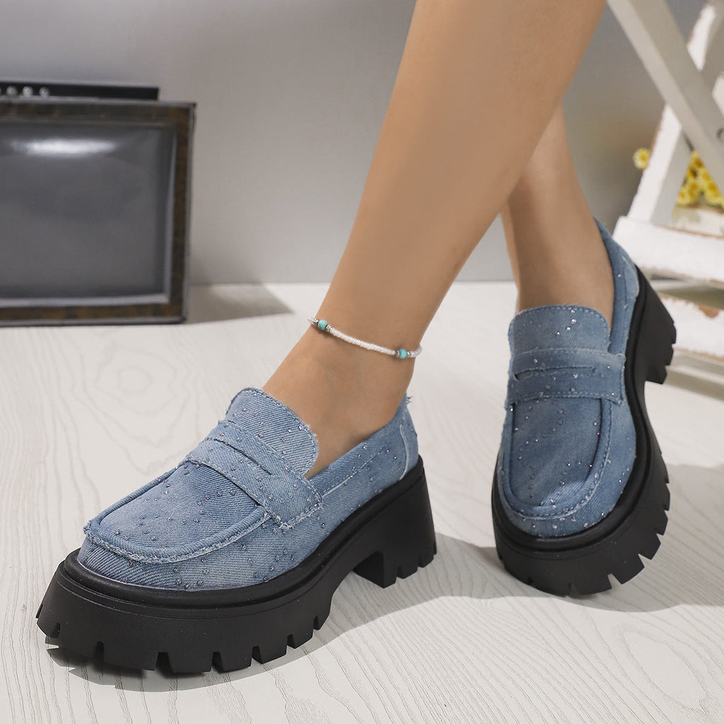 Fiorelle Women's Plus Size Canvas Chunky Platform Slip-On Loafers - Casual Comfort Shoes | Water-Resistant & Easy Wear