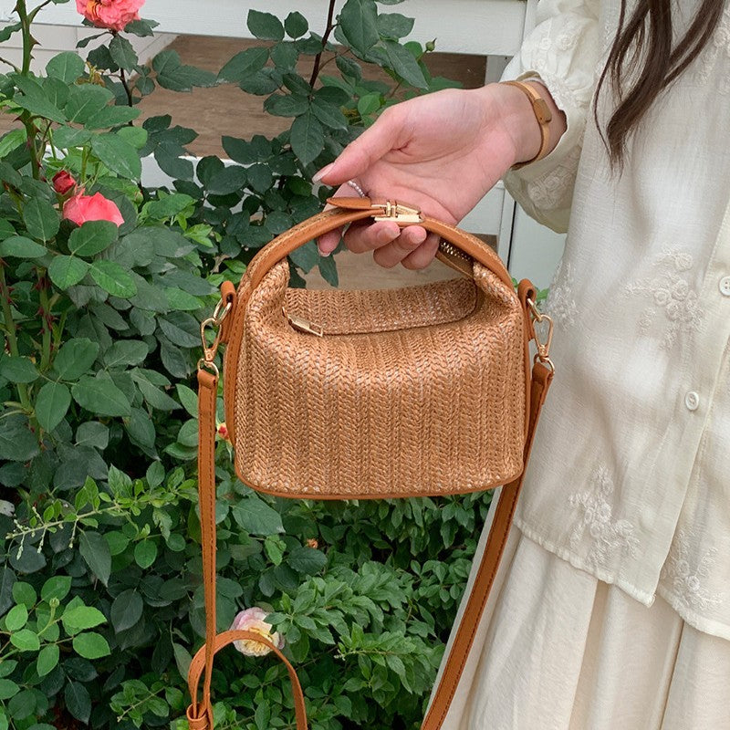 Fiorelle Women's Raffia Convertible Bowler — Summer Arc-Shoulder Bag with Artisan Woven Detailing