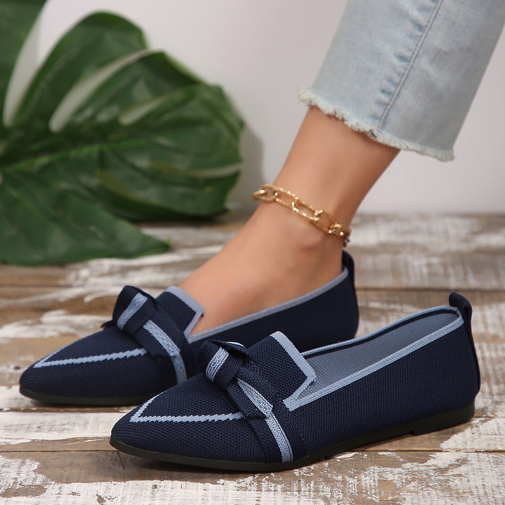 Fiorelle Women's Plus Size Knit Flat Loafers - Slip-On Bowknot Shallow Cut Lazy Work Shoes