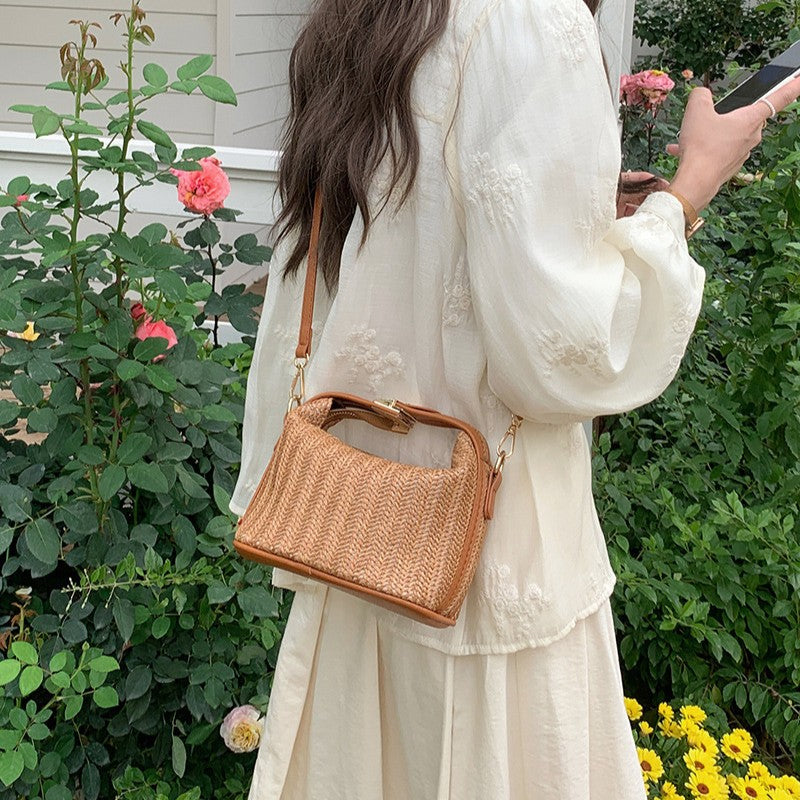 Fiorelle Women's Raffia Convertible Bowler — Summer Arc-Shoulder Bag with Artisan Woven Detailing