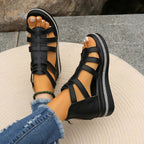 Fiorelle Women’s Plus Size Roman Zipper Sandals - Adjustable Ankle-Strap Slide Sandals with Height Boost for Summer