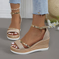 Fiorelle Women's Plus Size Rhinestone Platform Sandals – Peep-Toe Wedge Heel with Adjustable Ankle Strap, Chunky Beach Wedding Shoes