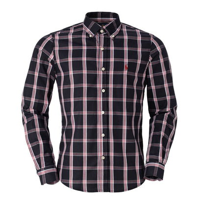 Men's RL Shirt Cotton Plaid - Black Red