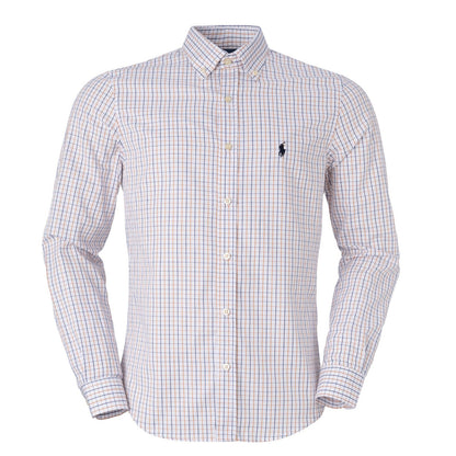 Men's RL Shirt Custom Fit Istanbul White and Blue and Brown