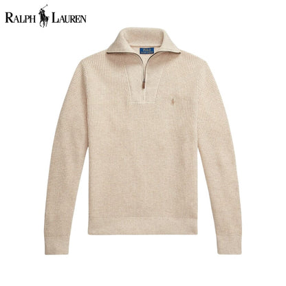 RL Waffle-Knit Wool-Cotton Quarter-Zip Sweater