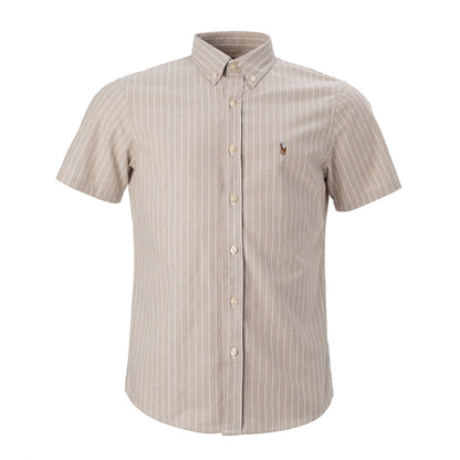 Men's RL Shirt Short-Sleeve Fine Striped Oxford Striped - Beige